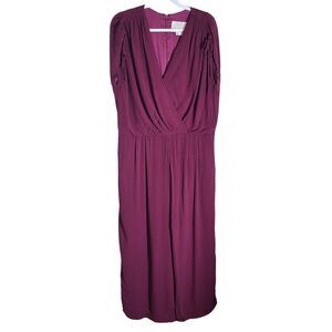 Gal Meets Glam Size 18 Luella Cropped‎ Wide Leg Ruched V Neck Jumpsuit Oxblood